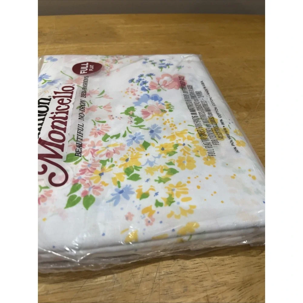Vtg Cannon Monticello Floral Print‎ Full Flat Sheet  Garden Cottagecore Flowers